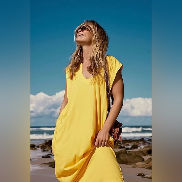 FREE PEOPLE beach Carta Tee Shirt Midi - Yellow size XS - Picture 1 of 7
